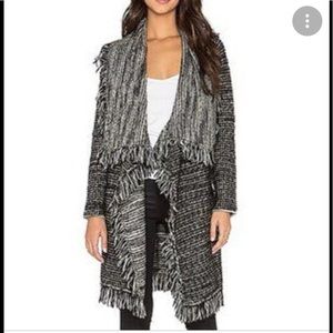 VINCE black & White leather-trimmed cardigan